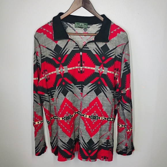 Ralph Lauren Active Aztec Pullover Top Womens 3X Tribal Waffle Knit Southwest - Picture 1 of 11